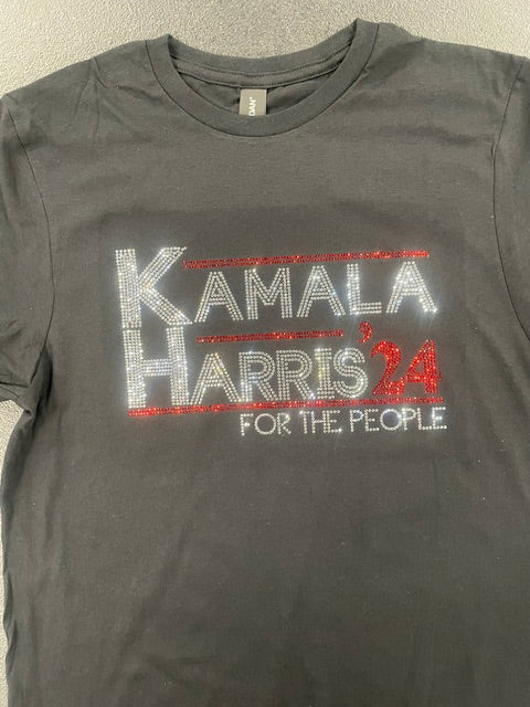 Kamala Harris For President Black shirt with crystal and Red Rhinestones